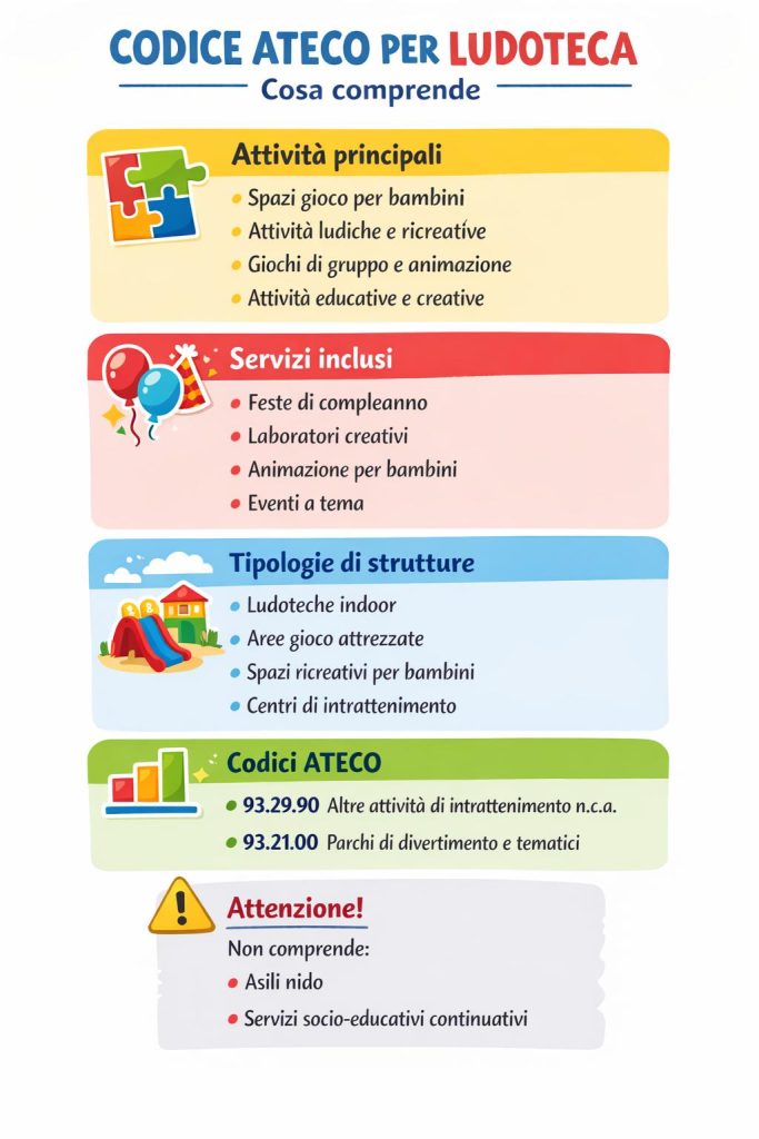 Codice Ateco per ludoteca cosa comprende - infografica