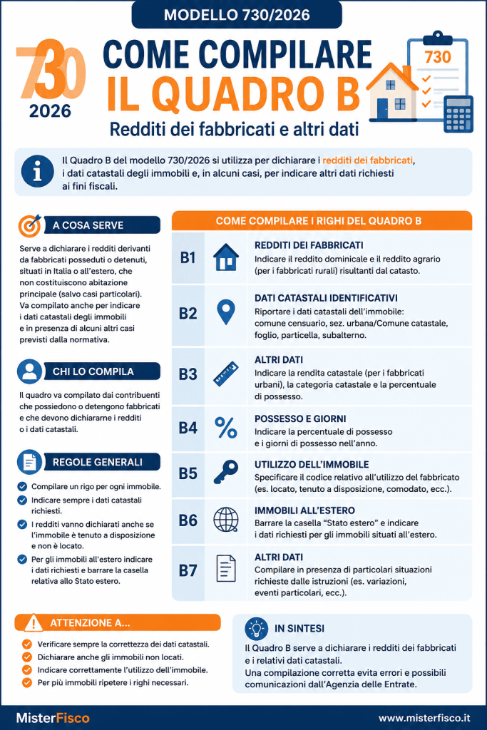 Come compilare il quadro B del Modello 730/2026? - infografica