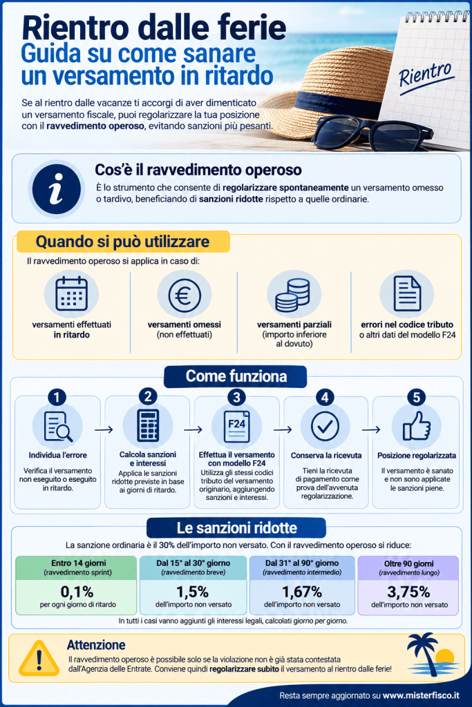 Rientro dalle ferie Guida su come sanare un versamento in ritardo - infografica